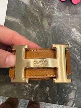 Hermes Brown Leather H Logo Belt Buckle with Gold Hardware